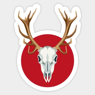 Deer's Skull over red sun Sticker